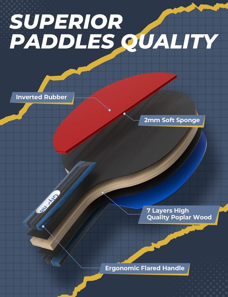 Glymnis Ping Pong Paddles Set of 4 Table Tennis Rackets with 8 Balls, Storage Case for Indoor Outdoor Table Tennis Paddle Game Accessories - Image 2